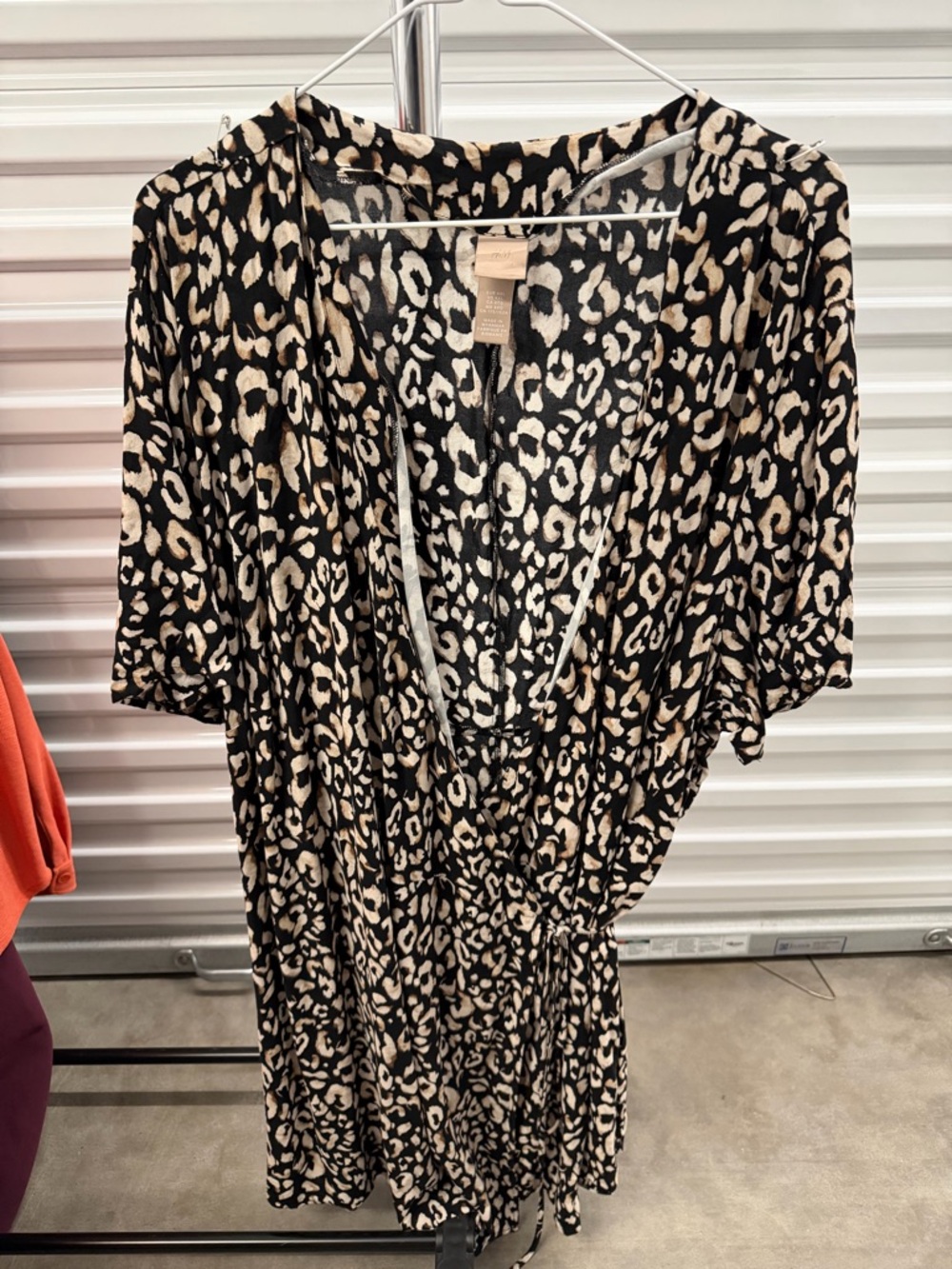 Leopard Print V-Neck wrap Dress - Black & Cream